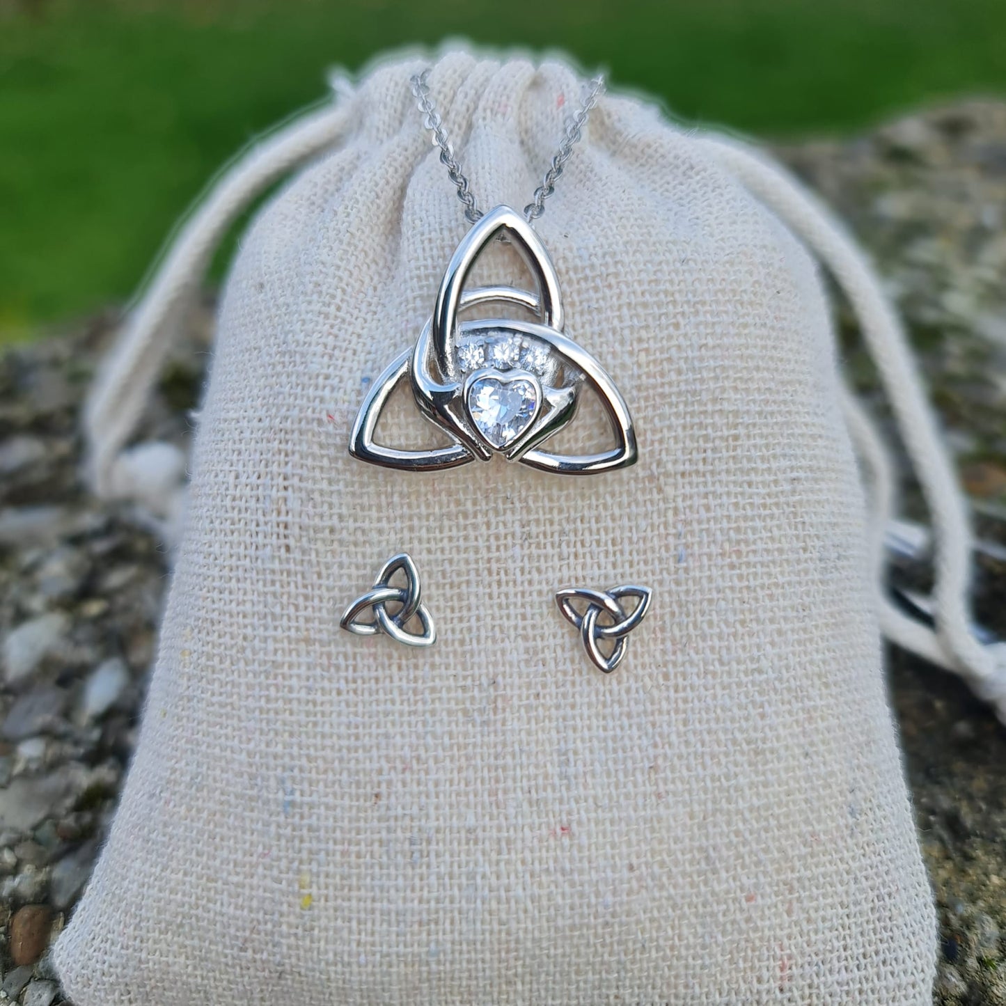 Celtic Trinity Knot Necklace with Trinity Knot Earrings