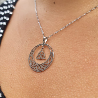 Irish Woman Silver Celtic Trinity Knot with Celtic Spirals