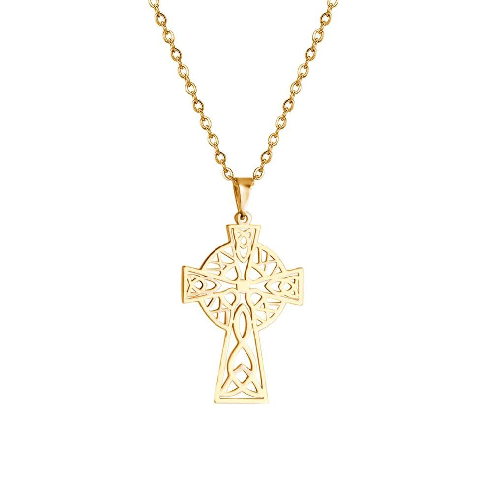 Gold Celtic Cross Necklace Hanging