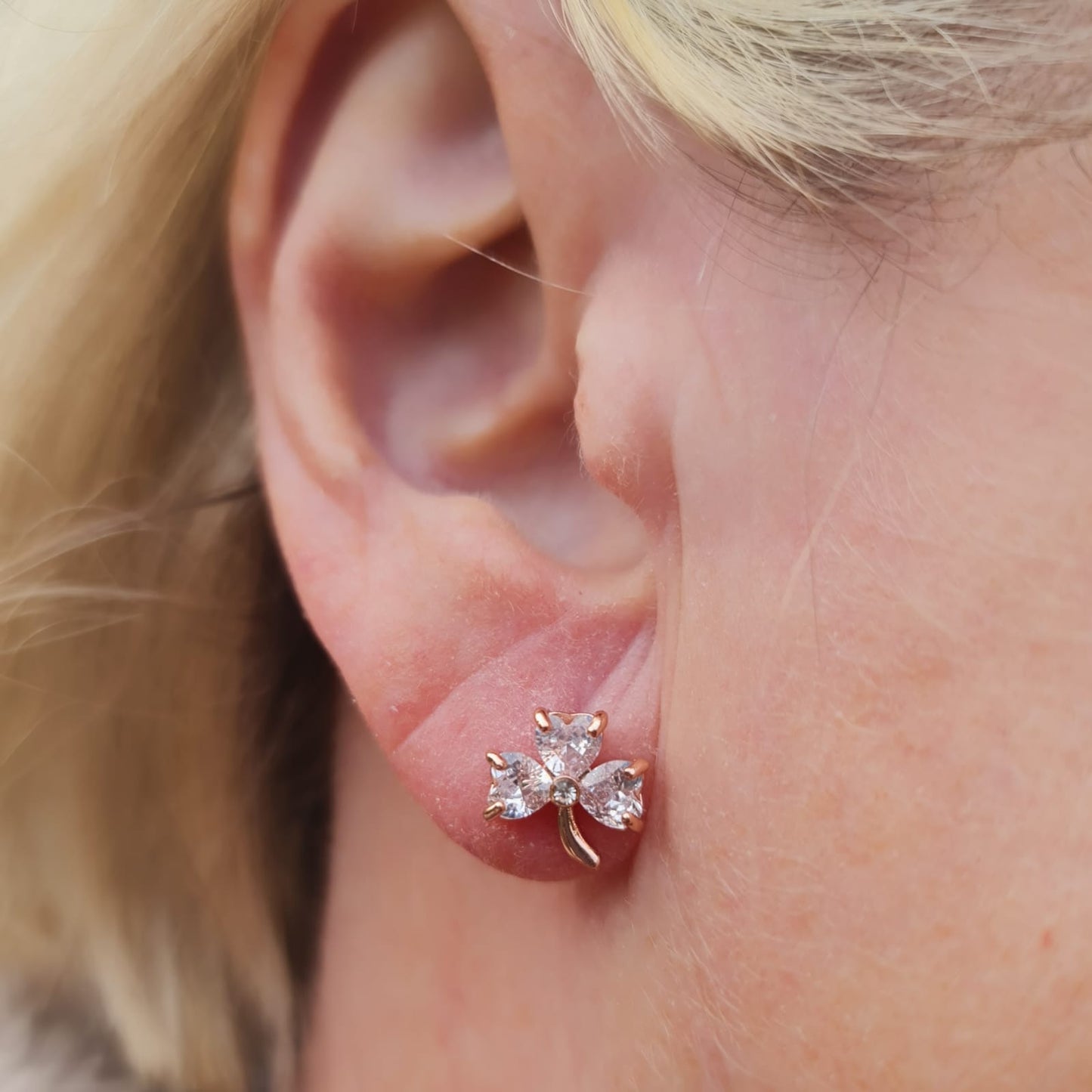 Rose Gold Stone Shamrock Earrings