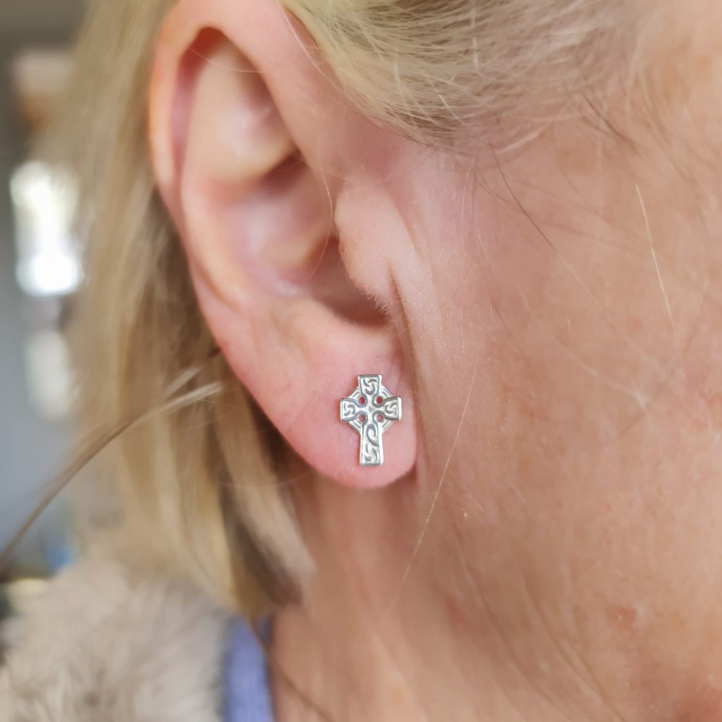 Sterling Silver Celtic Cross Earrings Model