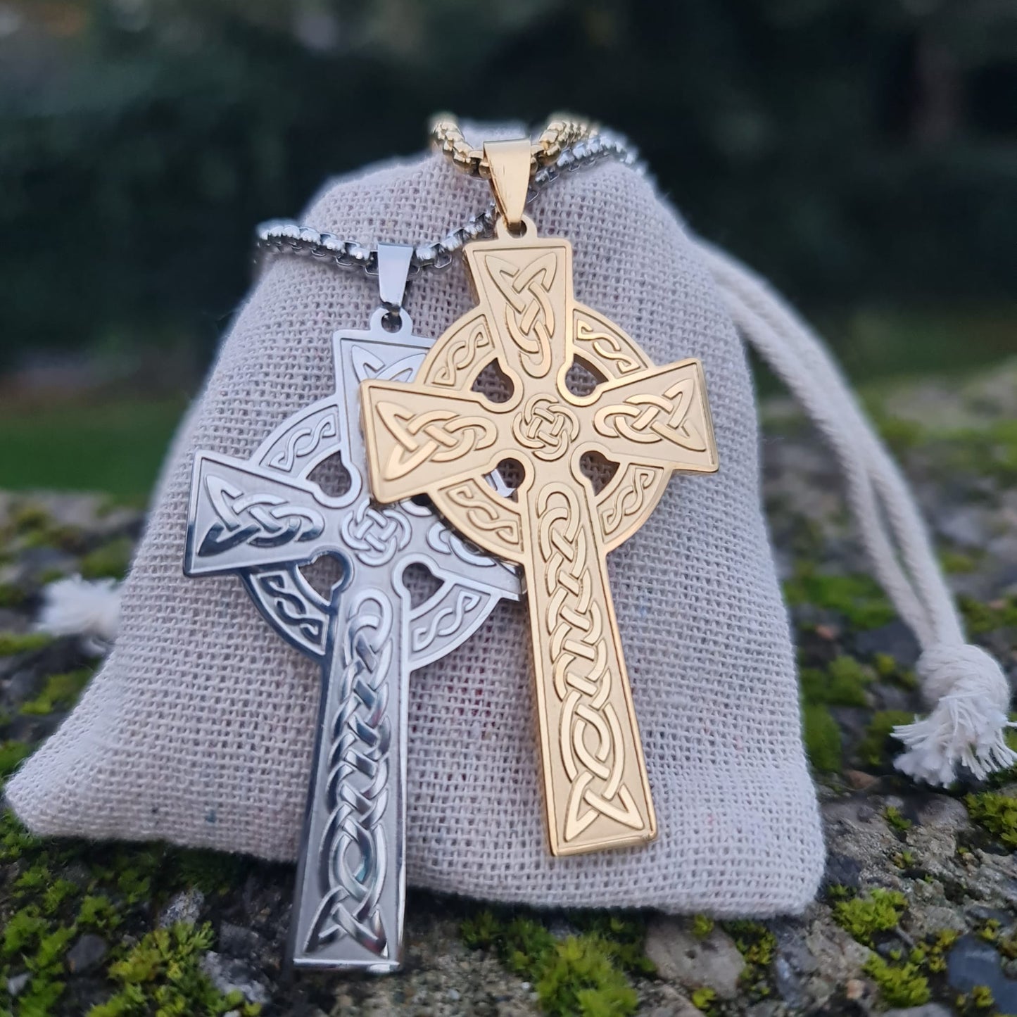 Celtic Cross with Trinity Knot Gold Silver