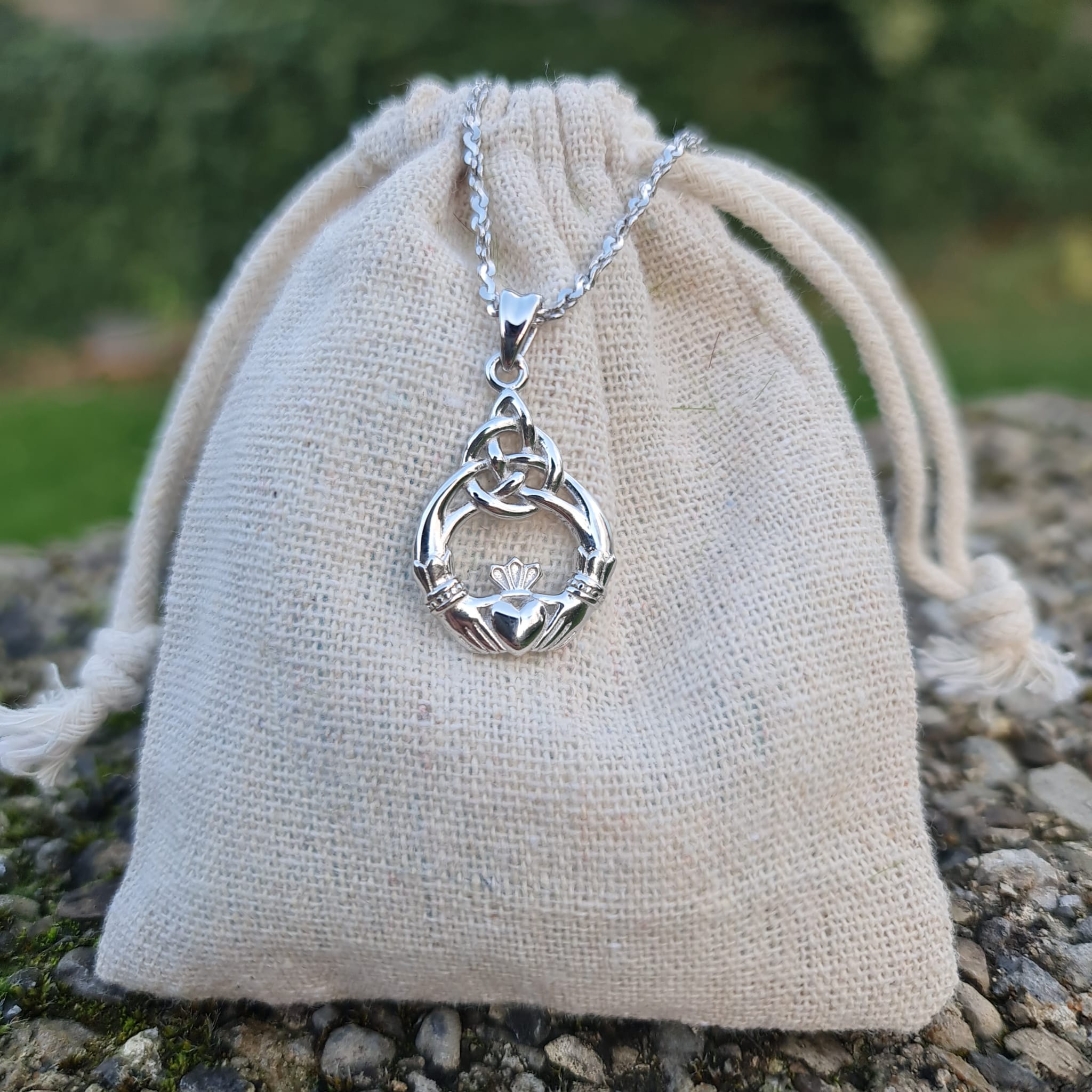 Gold & Silver Diamond Oval Claddagh Necklace - Solvar Irish Jewellery