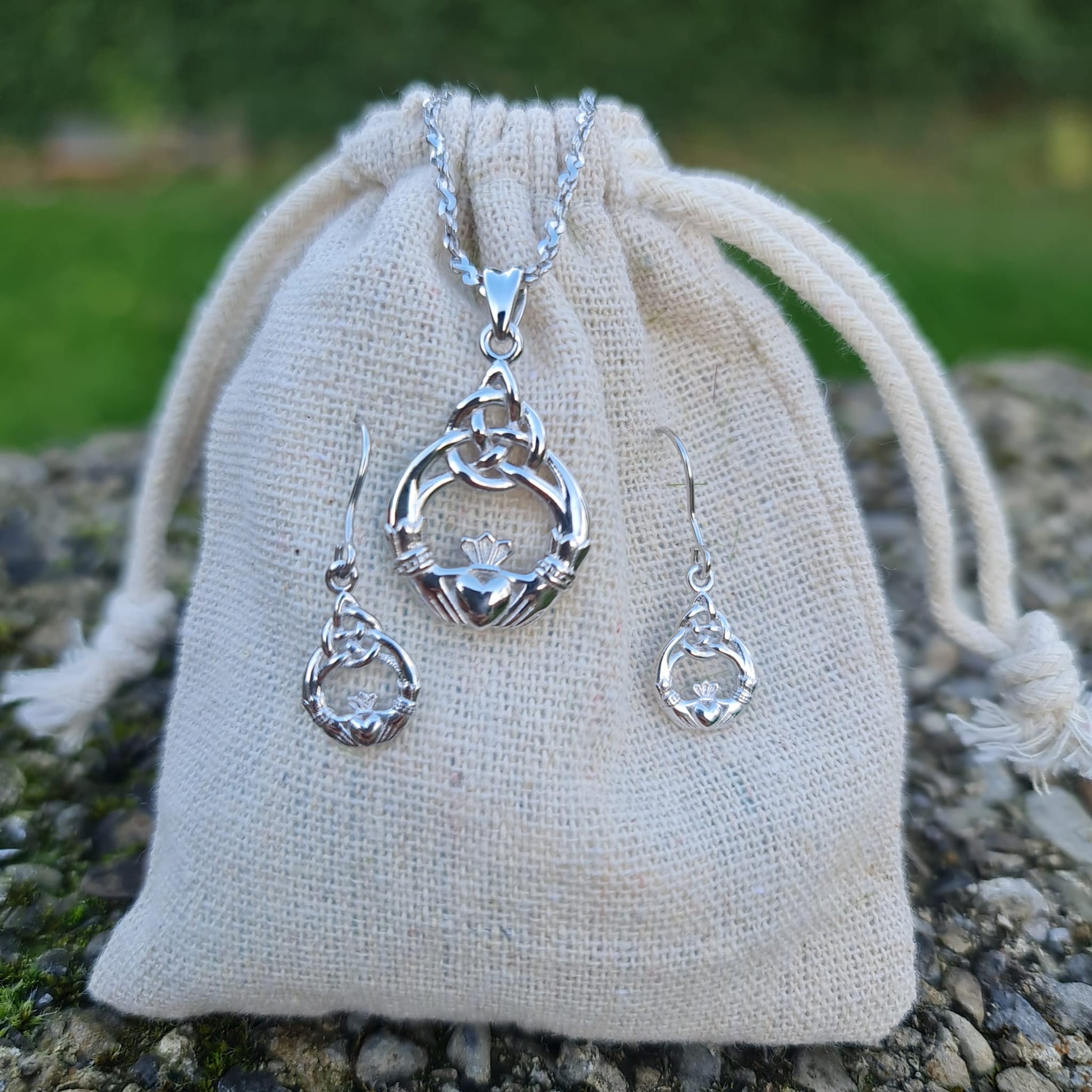 Sterling Silver Claddagh Earrings And Pendant Combo